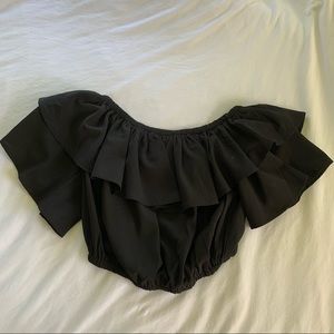 She + Sky Black off the Shoulder Ruffle Top